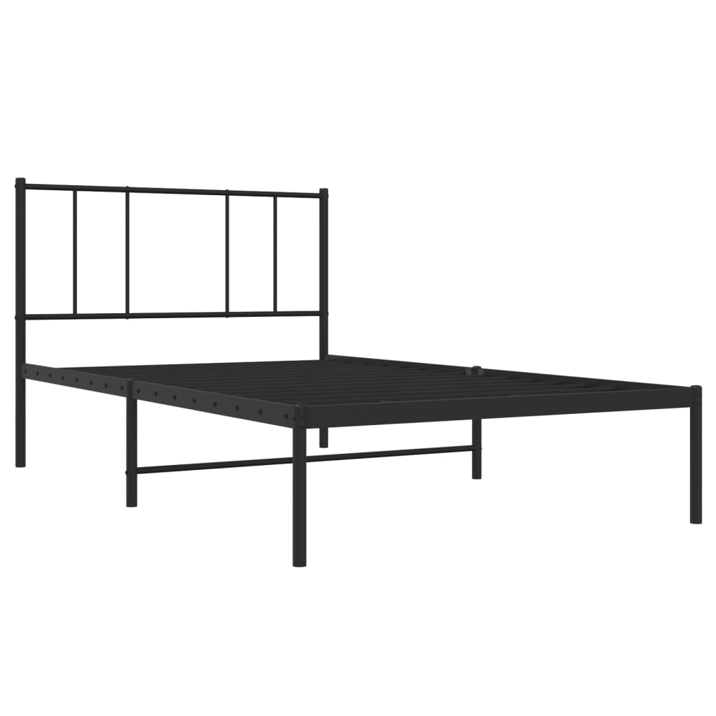 Black Metal Bed Frame with Headboard, 90x190cm, No Mattress