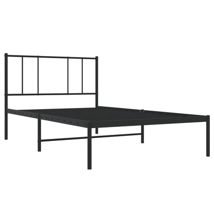 Black Metal Bed Frame with Headboard, 90x190cm, No Mattress