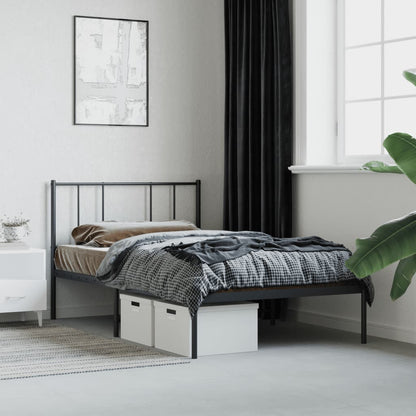 Black Metal Bed Frame with Headboard, 90x190cm, No Mattress