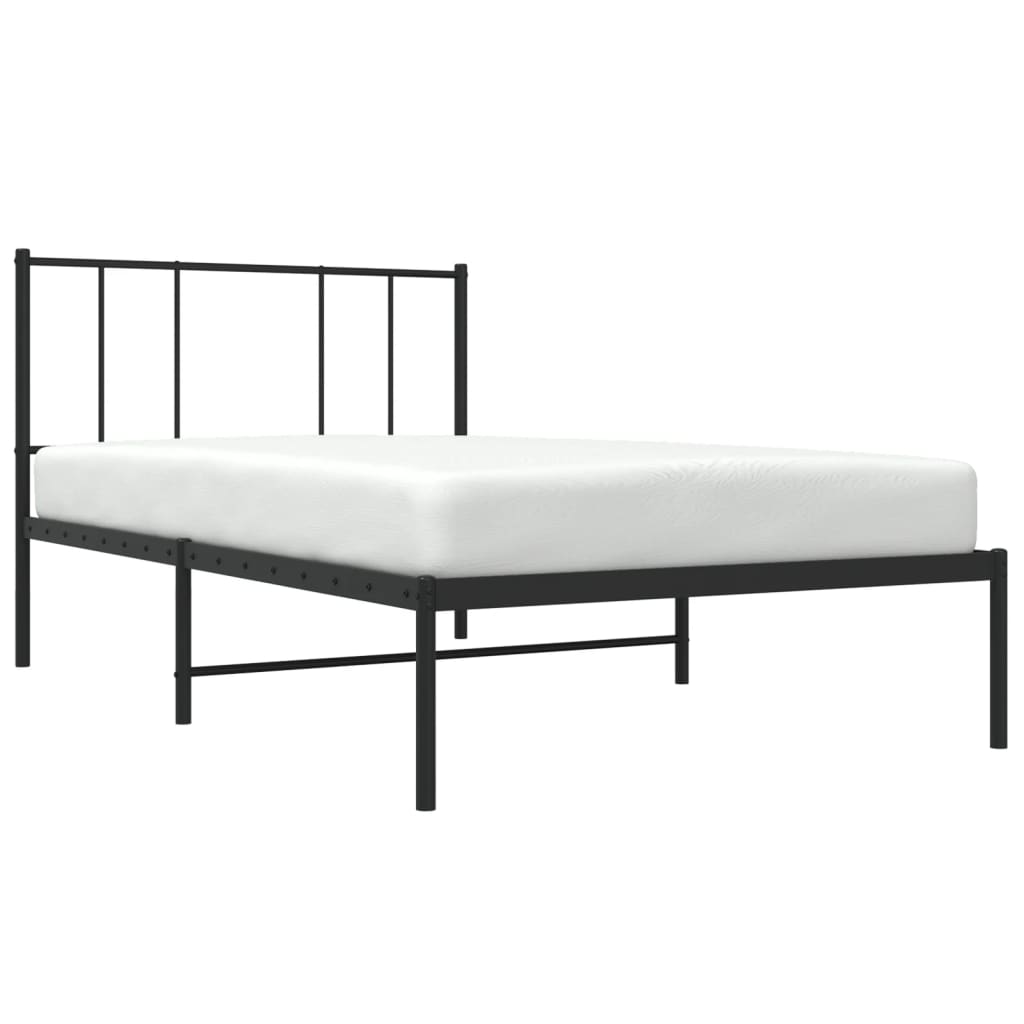 Black Metal Bed Frame with Headboard, 90x190cm, No Mattress