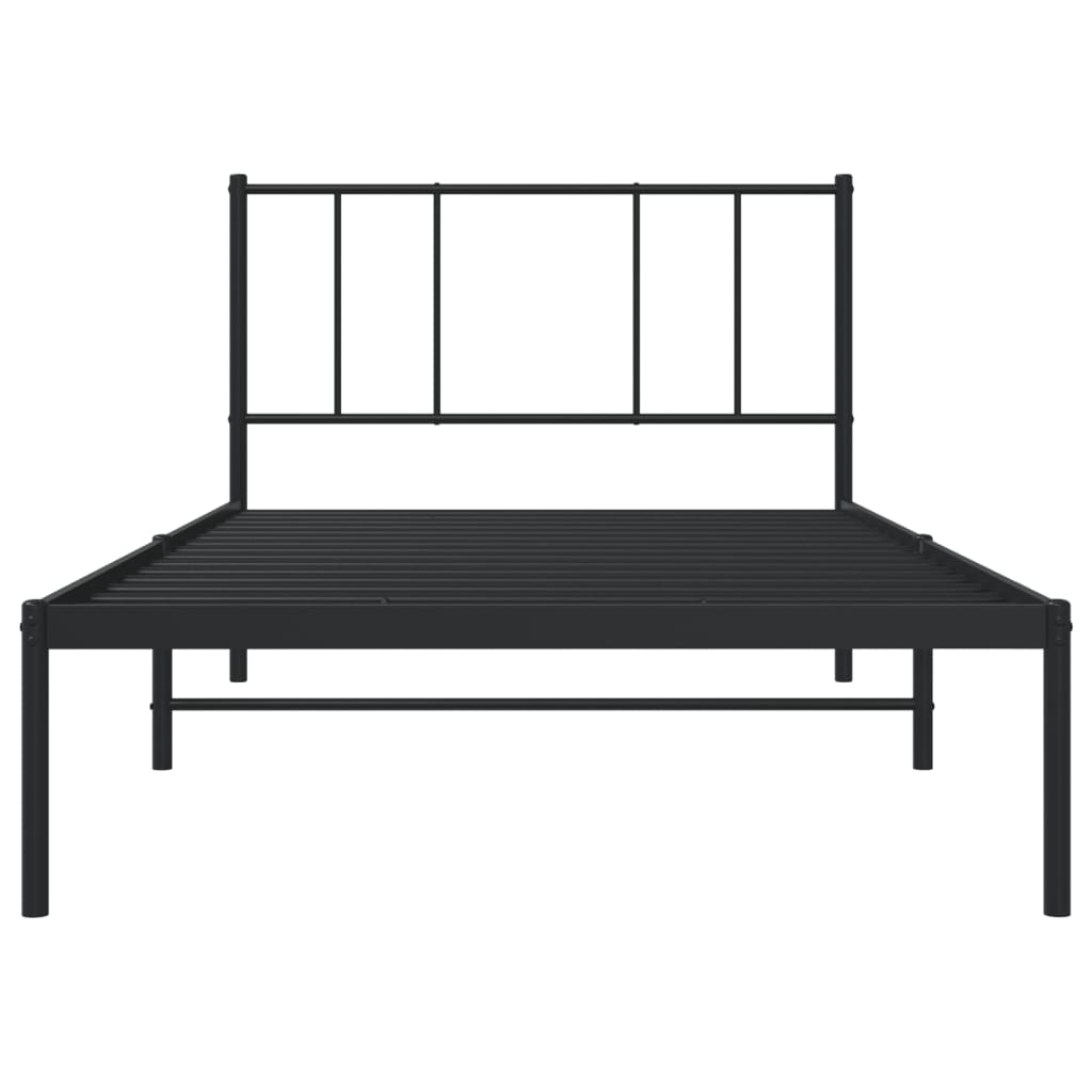 Black Metal Bed Frame with Headboard, 90x190cm, No Mattress