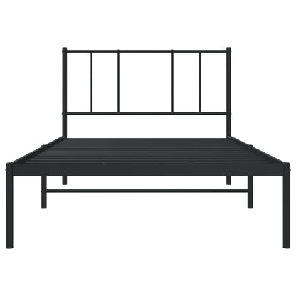 Black Metal Bed Frame with Headboard, 90x190cm, No Mattress