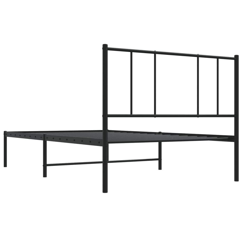 Black Metal Bed Frame with Headboard, 90x190cm, No Mattress