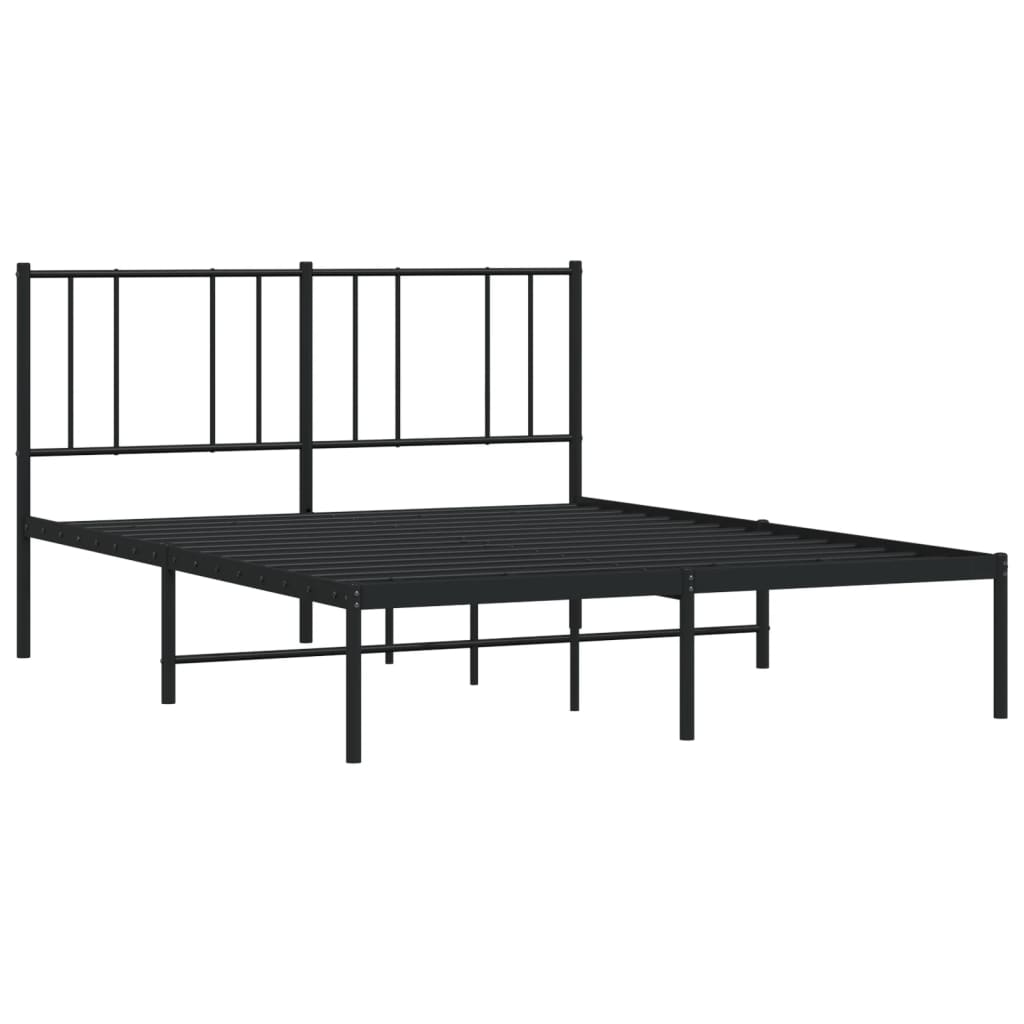 Black Metal Bed Frame with Headboard, 120x190cm - No Mattress