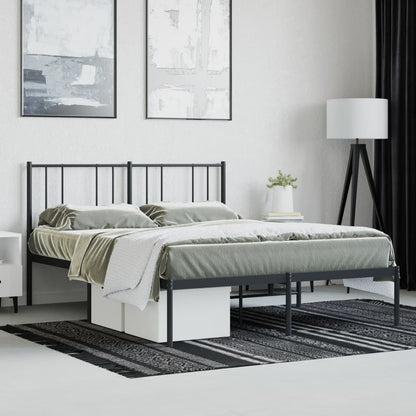 Sleek Black Metal Bed Frame with Headboard, 120x200cm - No Mattress