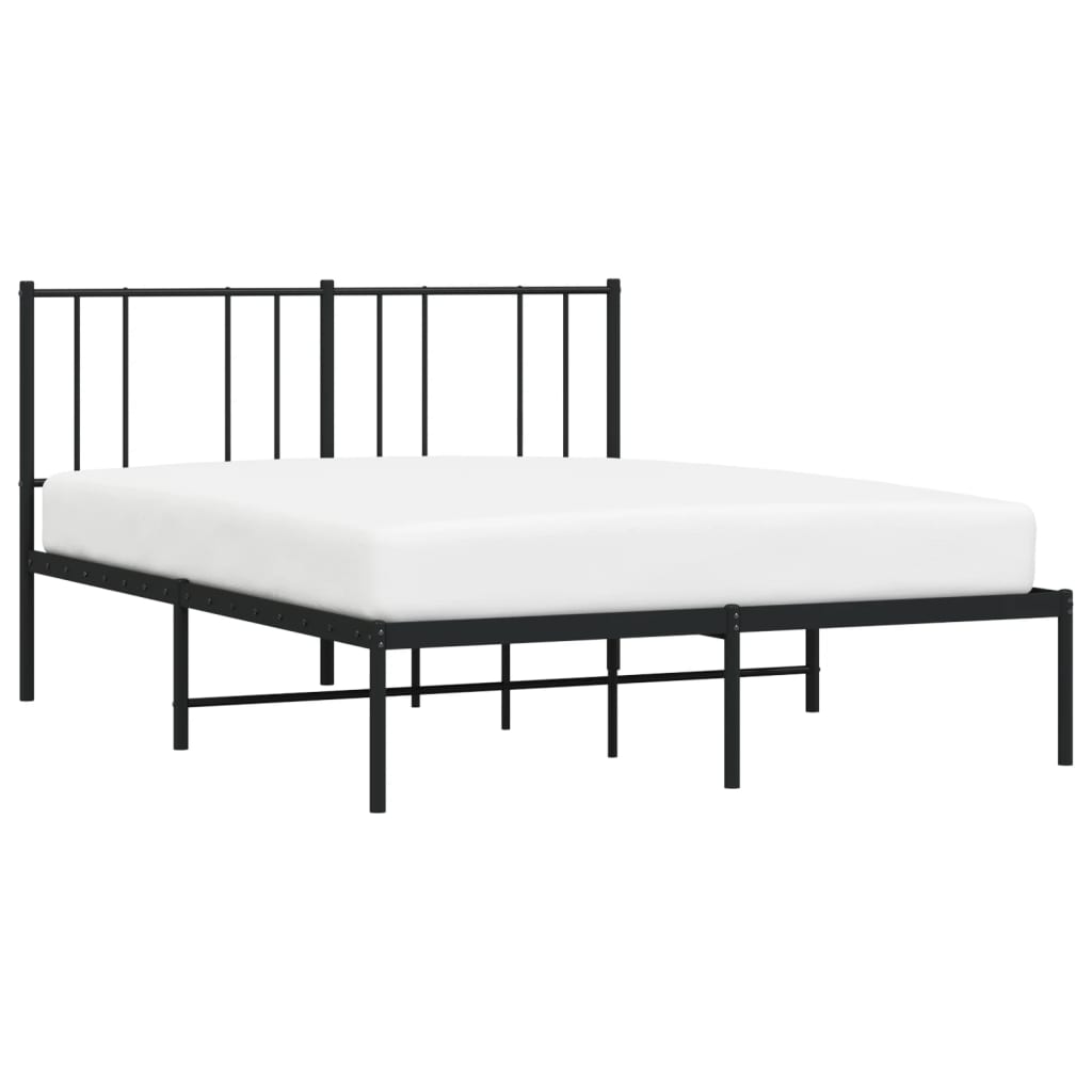 Sleek Black Metal Bed Frame with Headboard, 120x200cm - No Mattress