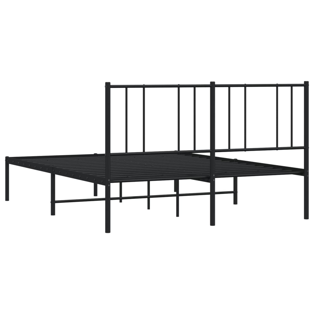 Sleek Black Metal Bed Frame with Headboard, 120x200cm - No Mattress