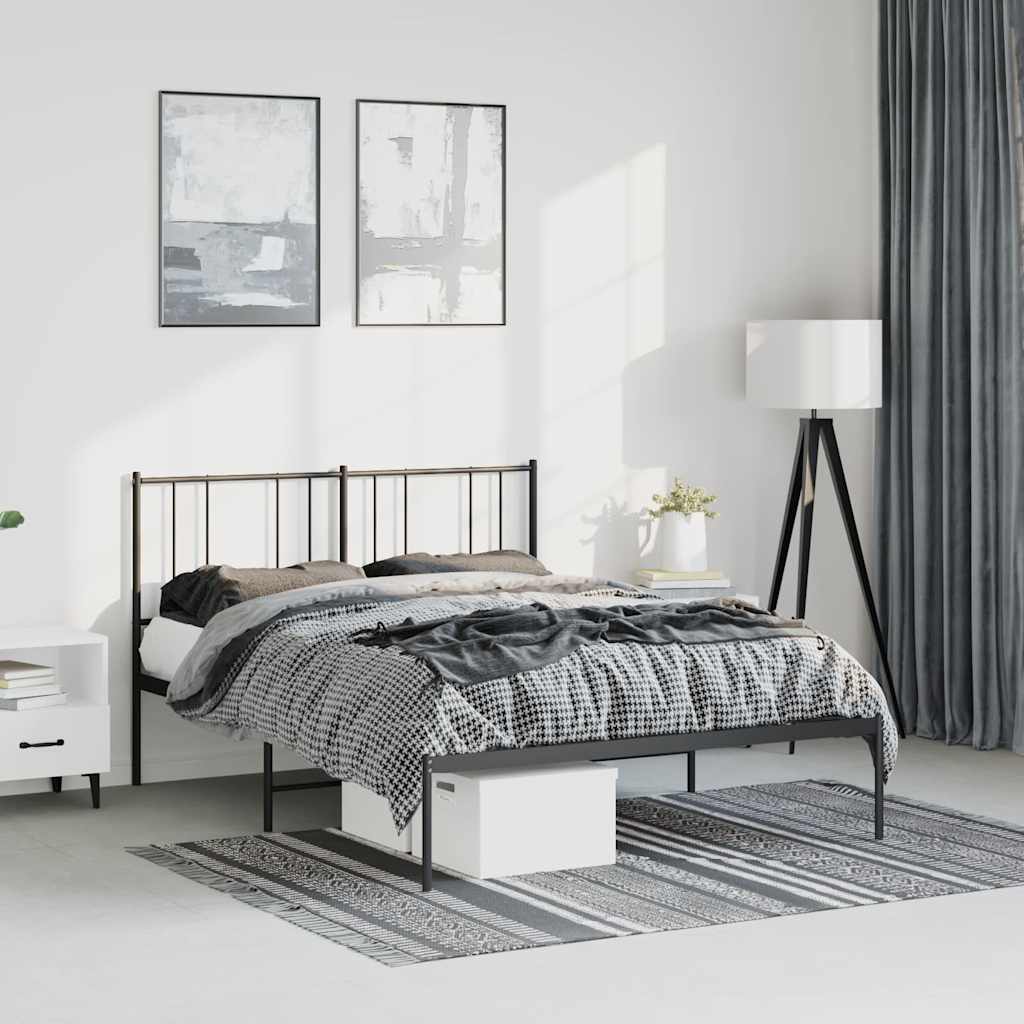 Black Metal Bed Frame w/ Headboard 135x190cm - No Mattress