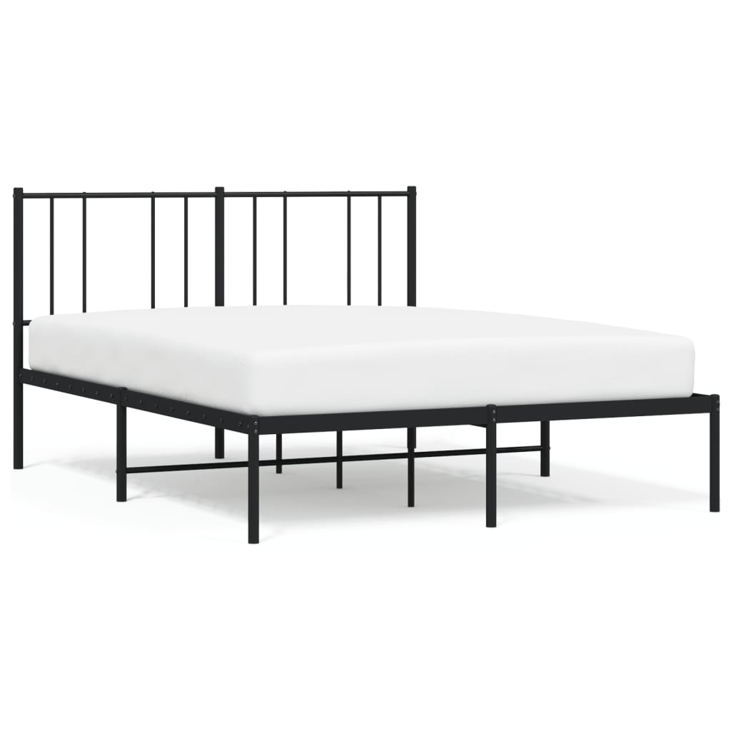 Black Metal Bed Frame with Headboard - 140x190cm Sturdy Design