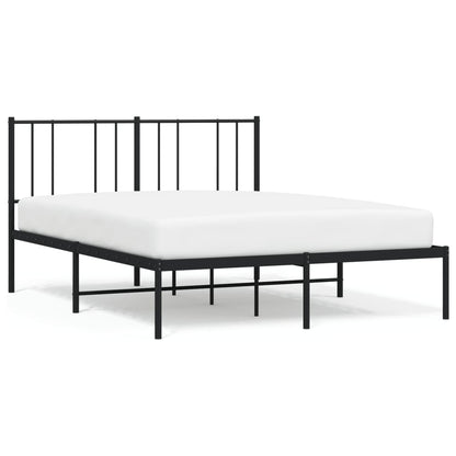 Black Metal Bed Frame with Headboard - 140x190cm Sturdy Design