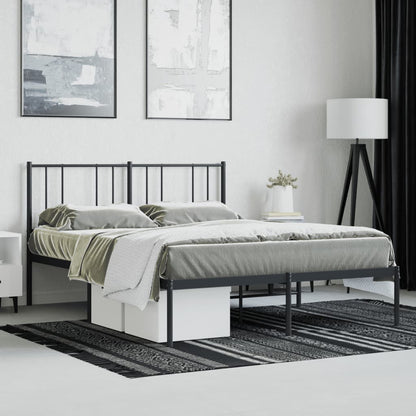 Black Metal Bed Frame with Headboard - 140x190cm Sturdy Design
