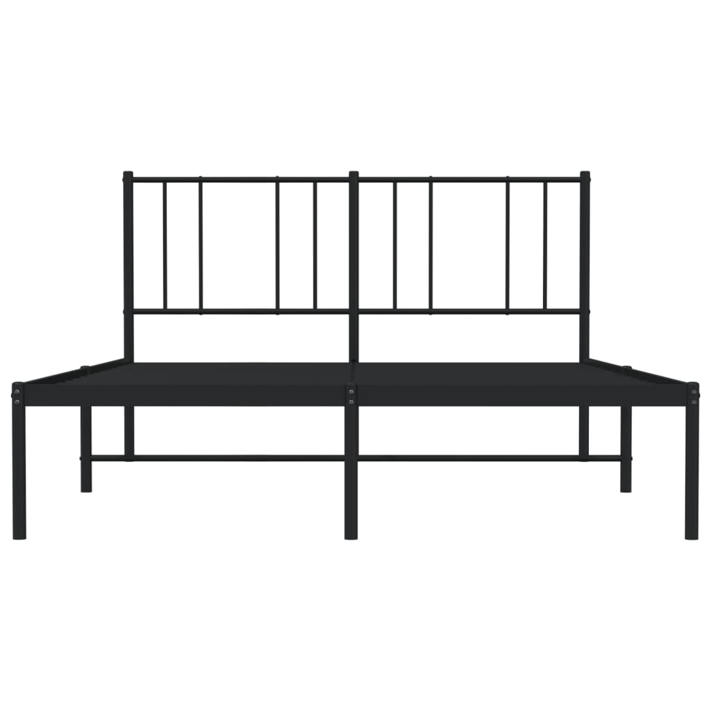 Black Metal Bed Frame with Headboard - 140x190cm Sturdy Design