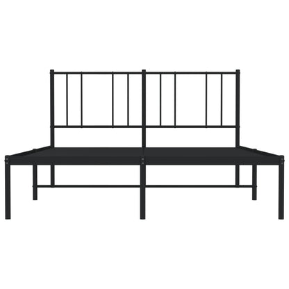 Black Metal Bed Frame with Headboard - 140x190cm Sturdy Design