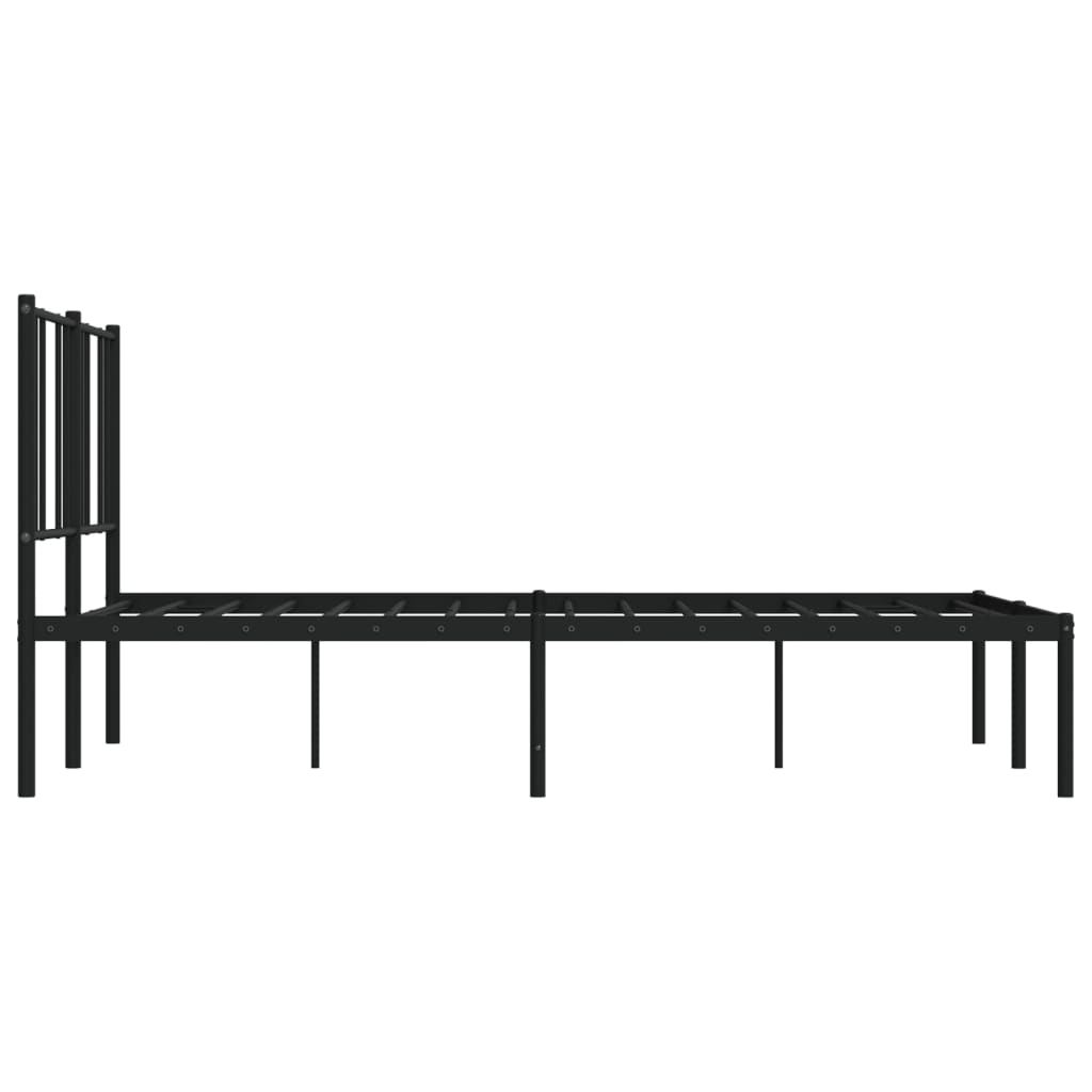 Black Metal Bed Frame with Headboard - 140x190cm Sturdy Design