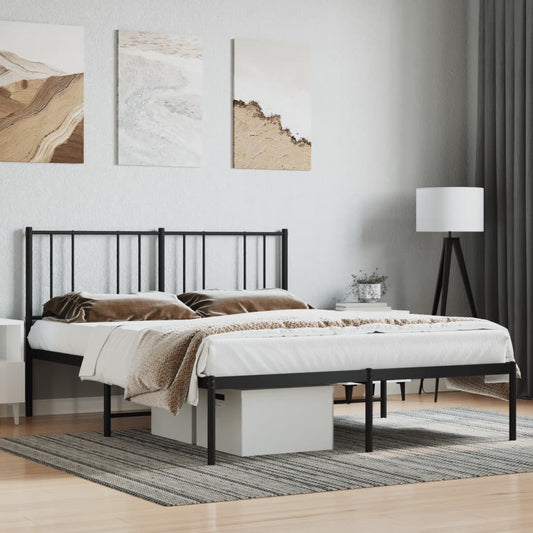 Black Metal Bed Frame with Headboard - 140x190cm Sturdy Design