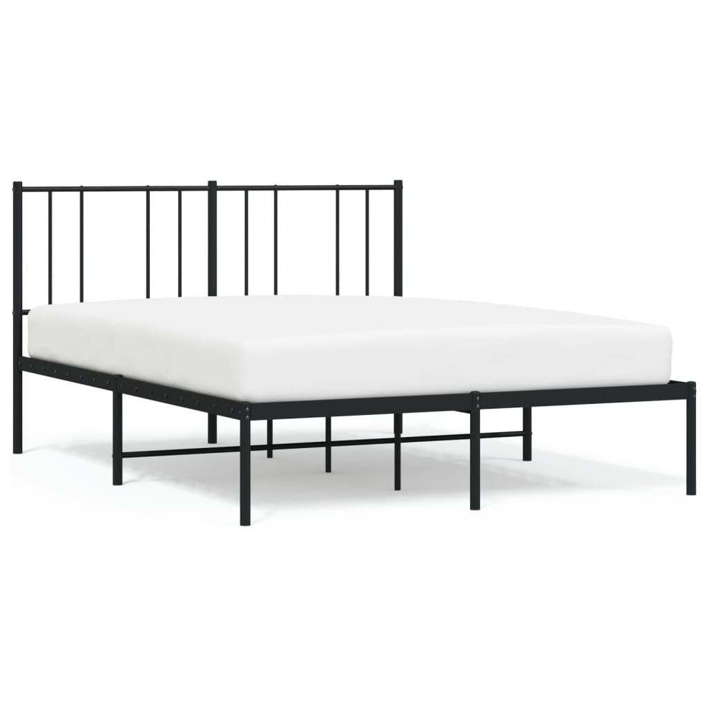 Sleek Black Metal Bed Frame with Headboard 140x200cm (No Mattress)