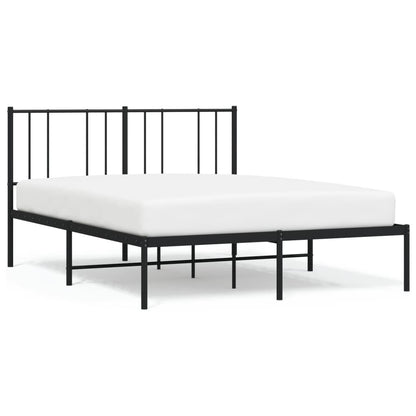Sleek Black Metal Bed Frame with Headboard 140x200cm (No Mattress)
