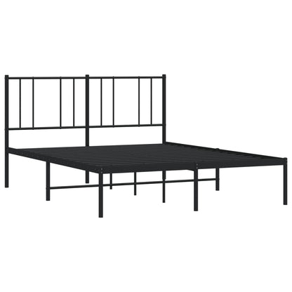 Sleek Black Metal Bed Frame with Headboard 140x200cm (No Mattress)