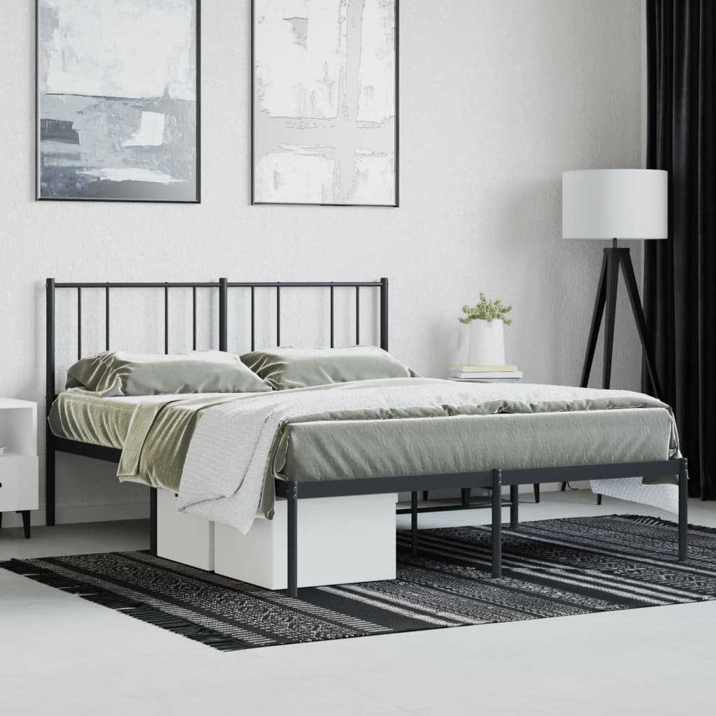 Sleek Black Metal Bed Frame with Headboard 140x200cm (No Mattress)