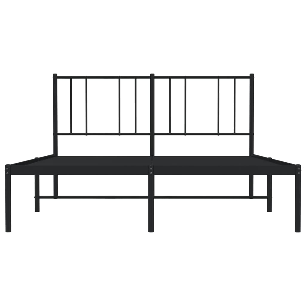 Sleek Black Metal Bed Frame with Headboard 140x200cm (No Mattress)