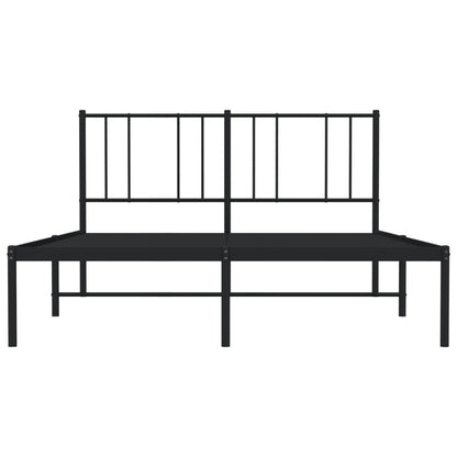Sleek Black Metal Bed Frame with Headboard 140x200cm (No Mattress)