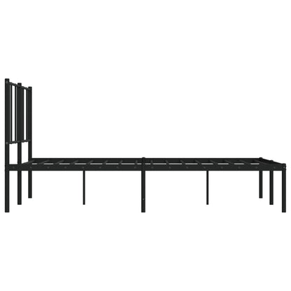 Sleek Black Metal Bed Frame with Headboard 140x200cm (No Mattress)