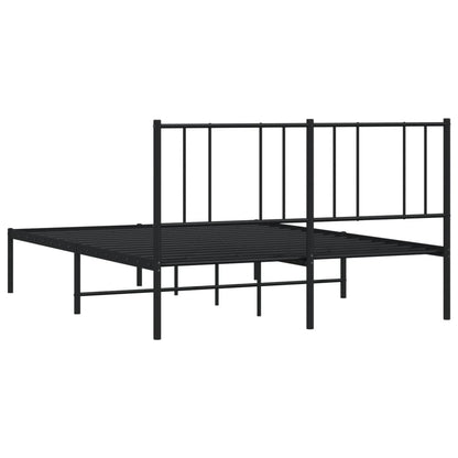 Sleek Black Metal Bed Frame with Headboard 140x200cm (No Mattress)