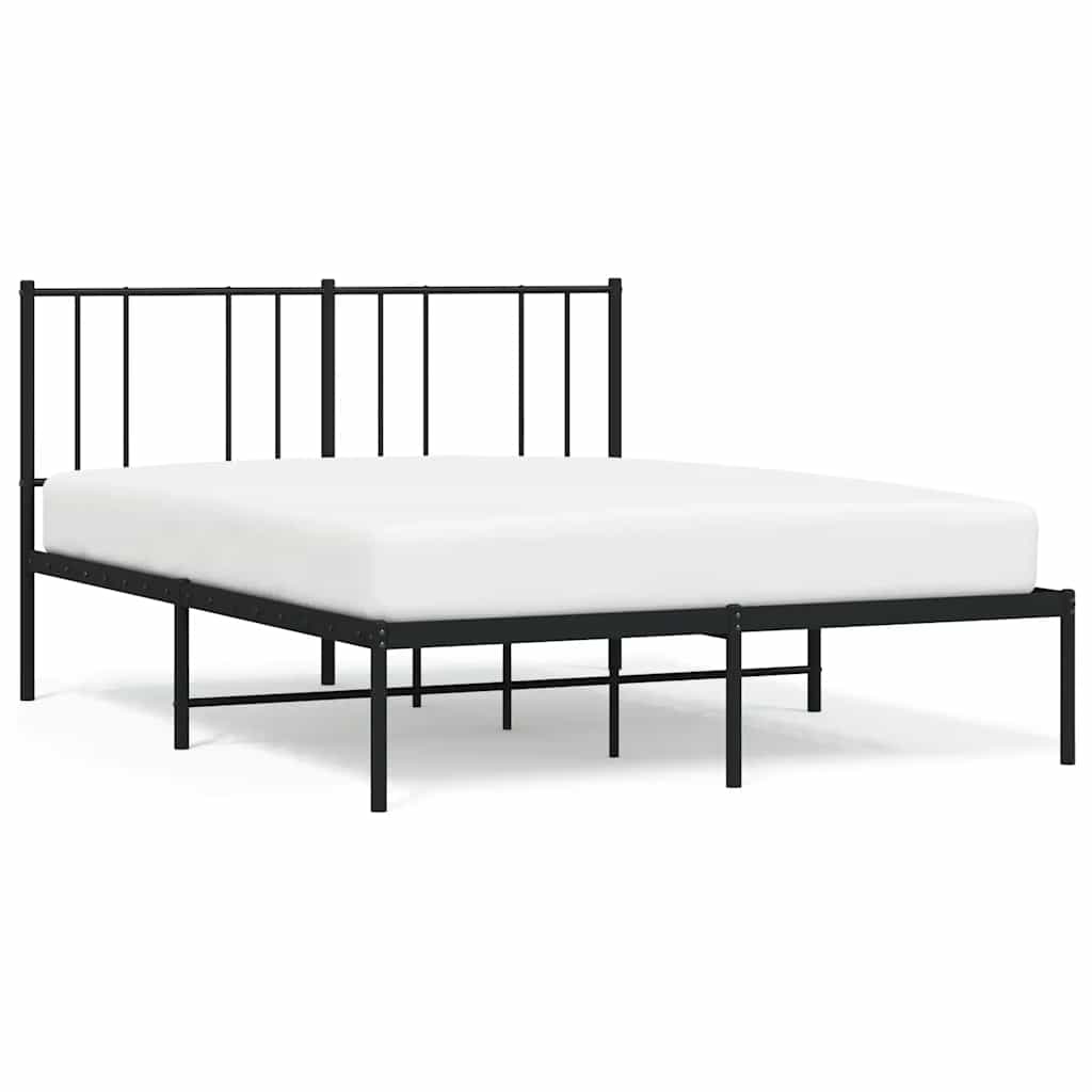 Stylish Black Metal Bed Frame with Headboard - 150x200cm