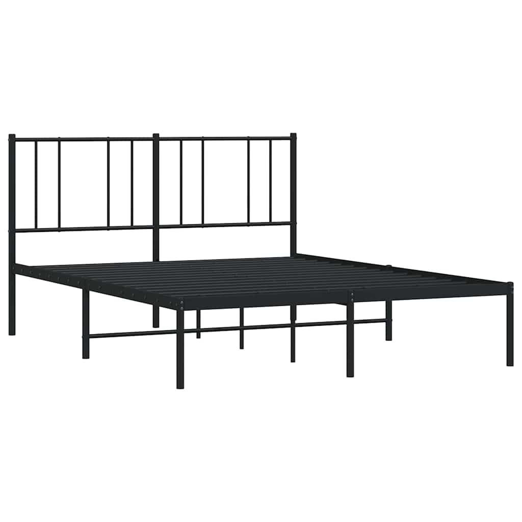 Stylish Black Metal Bed Frame with Headboard - 150x200cm