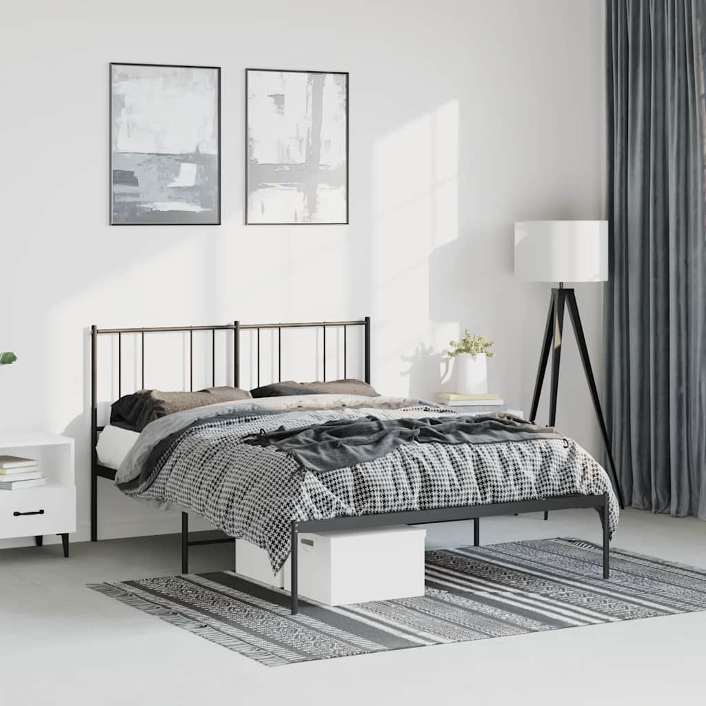 Stylish Black Metal Bed Frame with Headboard - 150x200cm
