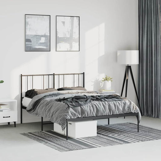 Stylish Black Metal Bed Frame with Headboard - 150x200cm