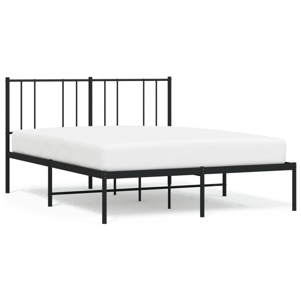 Sleek Black Metal Bed Frame 160x200cm with Headboard