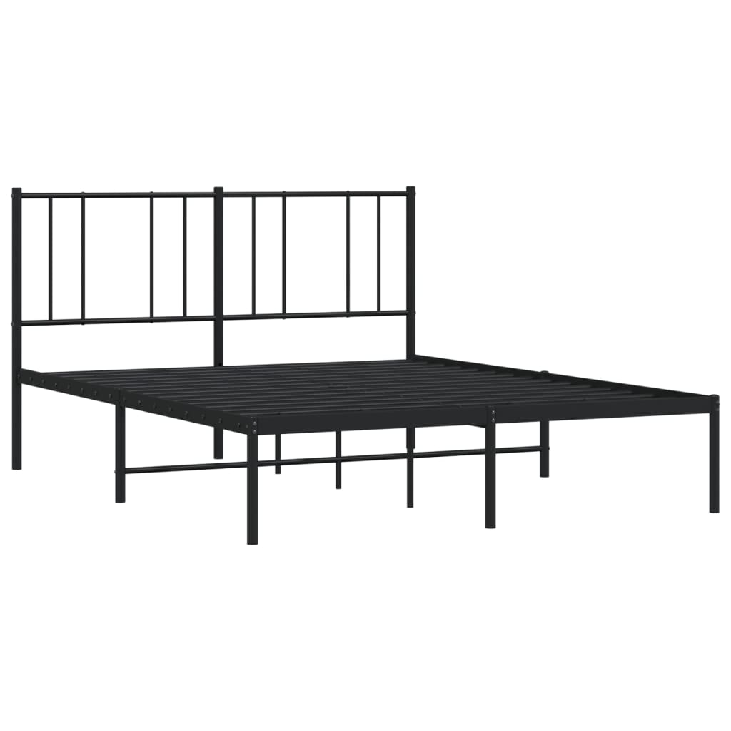 Sleek Black Metal Bed Frame 160x200cm with Headboard