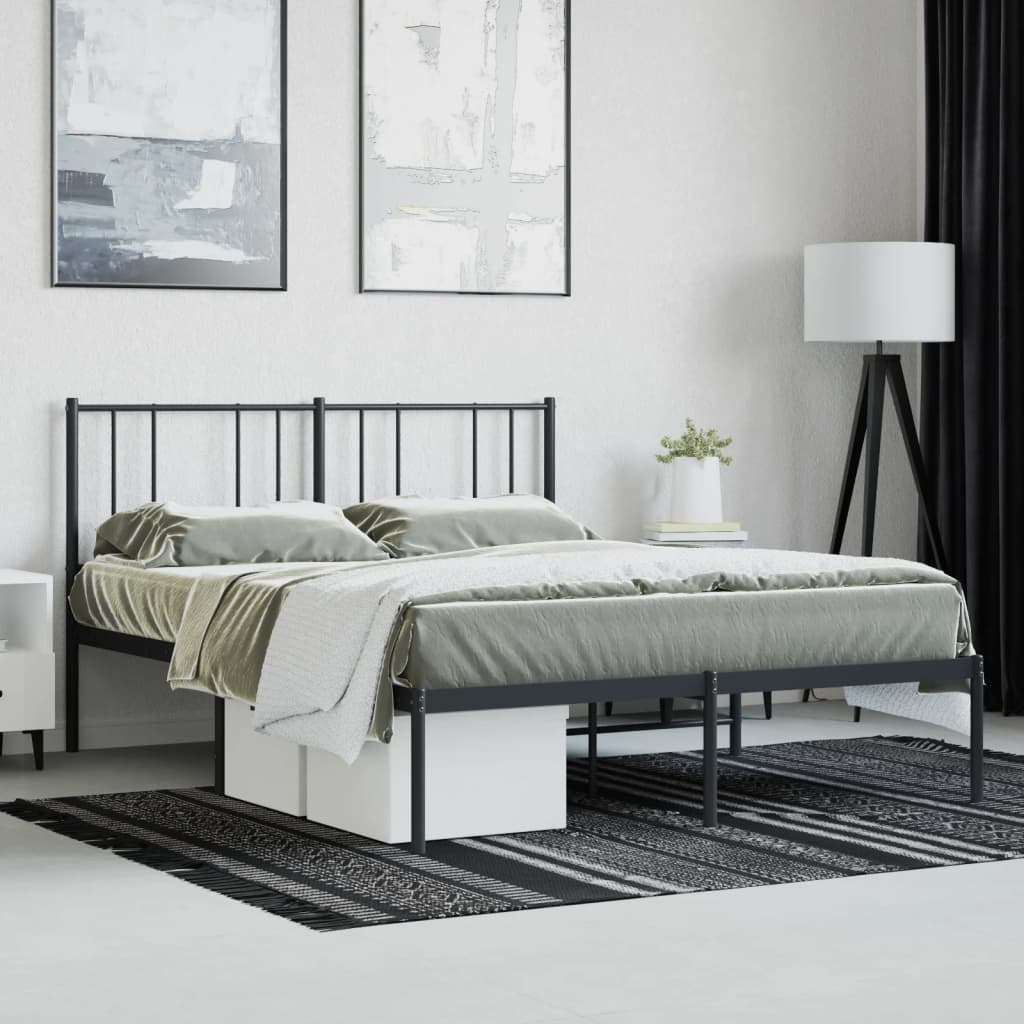 Sleek Black Metal Bed Frame 160x200cm with Headboard