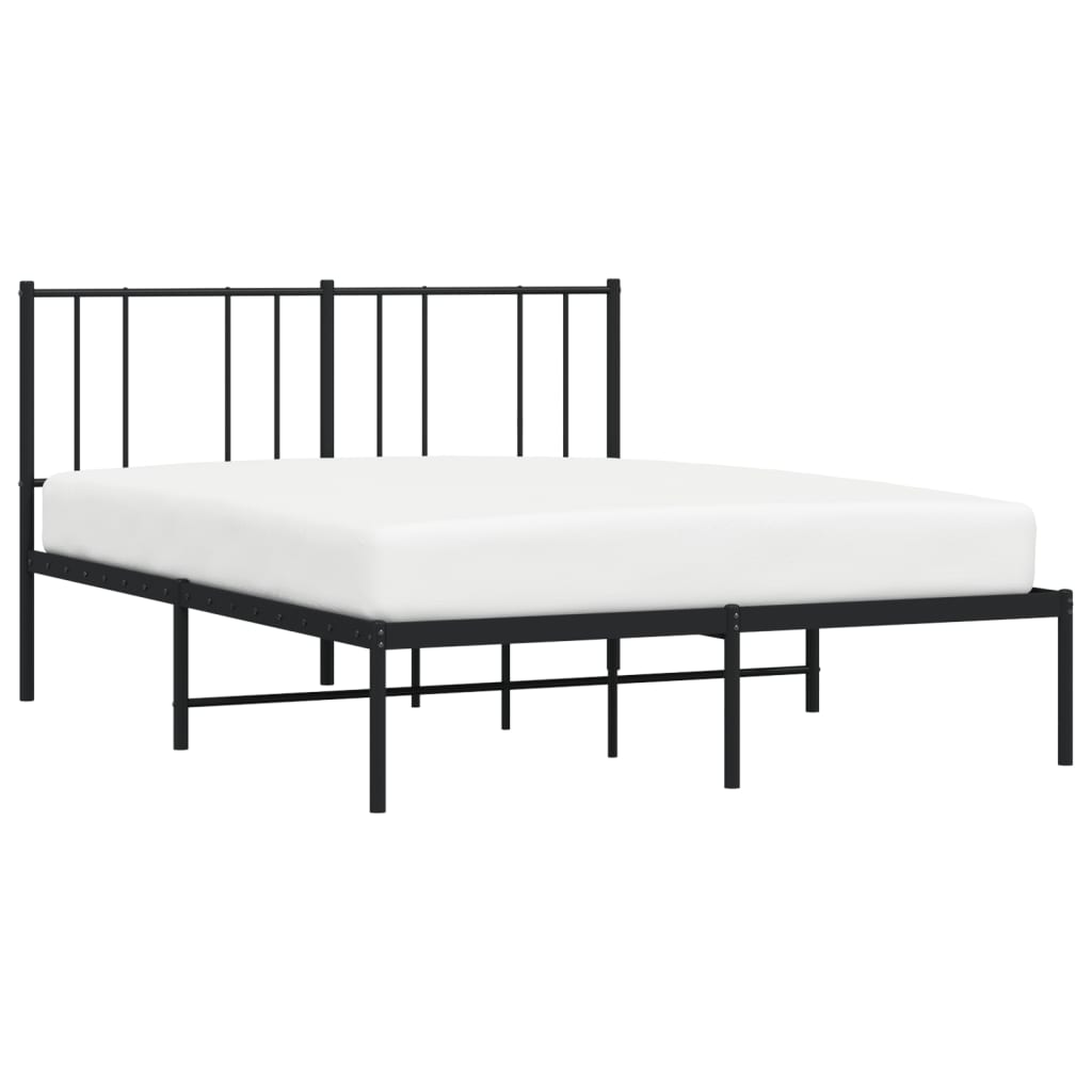 Sleek Black Metal Bed Frame 160x200cm with Headboard