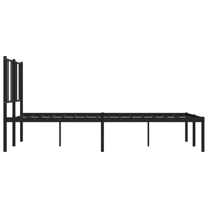 Sleek Black Metal Bed Frame 160x200cm with Headboard