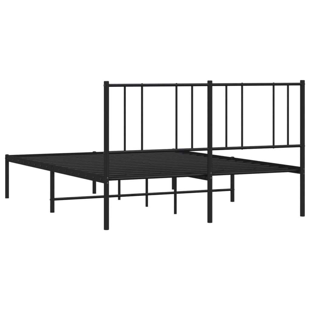 Sleek Black Metal Bed Frame 160x200cm with Headboard
