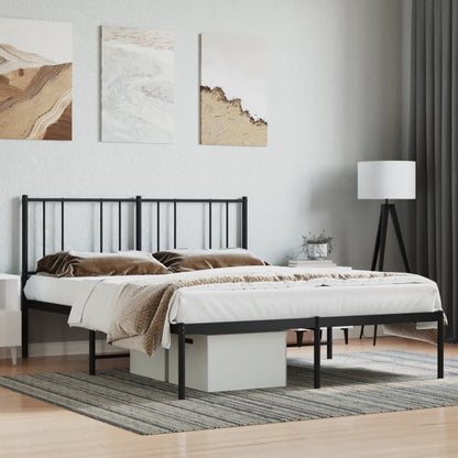 Sleek Black Metal Bed Frame 160x200cm with Headboard