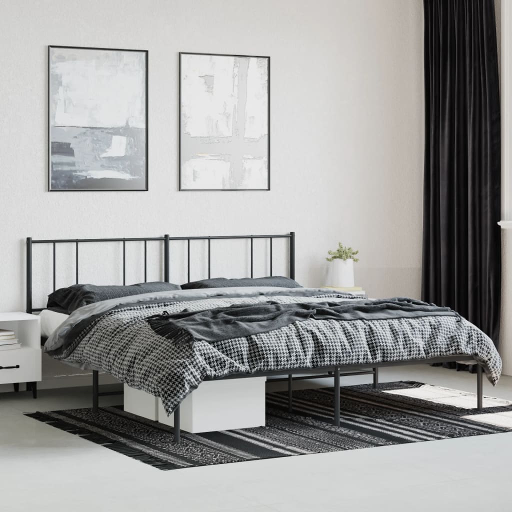 Black Metal Bed Frame with Headboard 180x200cm - No Mattress