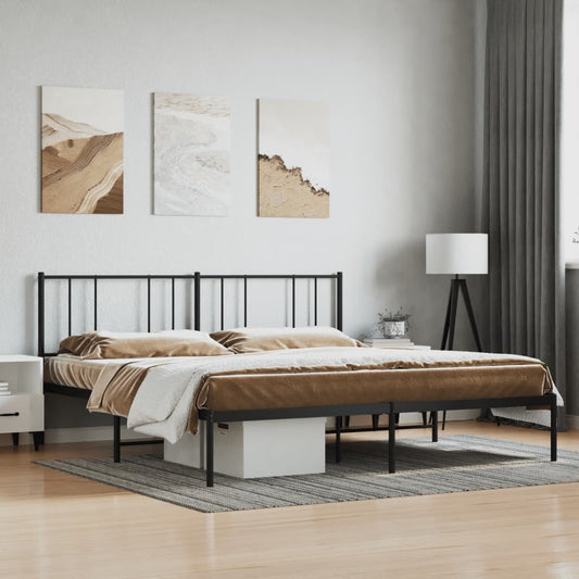 Black Metal Bed Frame with Headboard 180x200cm - No Mattress