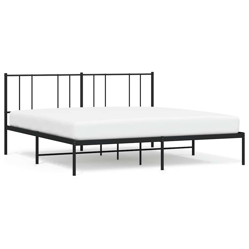 Black Metal Bed Frame with Headboard, No Mattress, 183x213cm