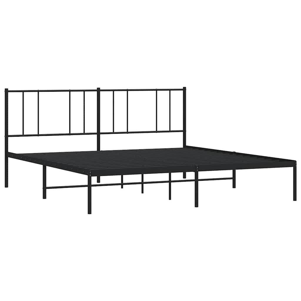 Black Metal Bed Frame with Headboard, No Mattress, 183x213cm