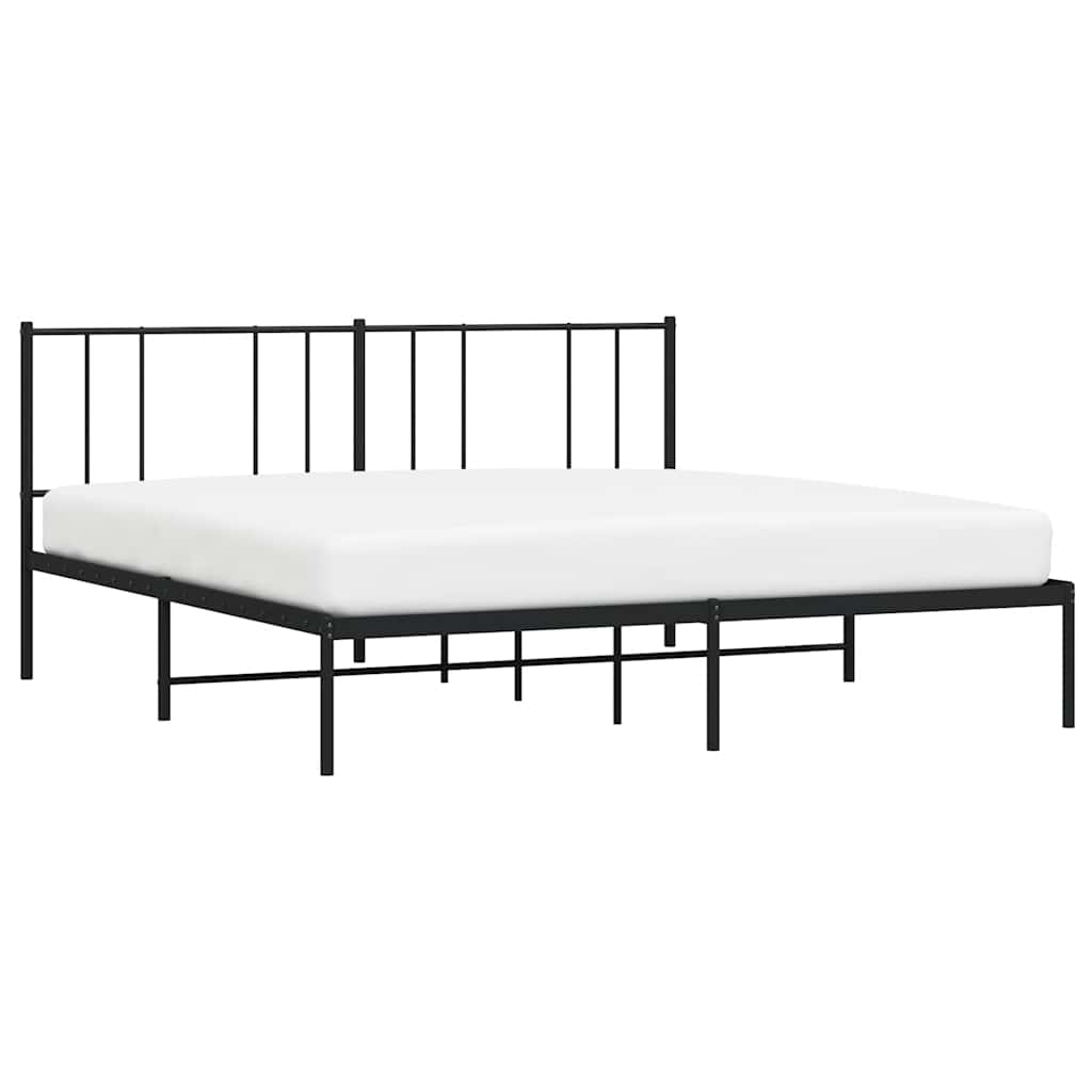 Black Metal Bed Frame with Headboard, No Mattress, 183x213cm