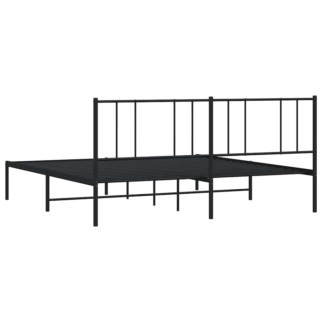 Black Metal Bed Frame with Headboard, No Mattress, 183x213cm