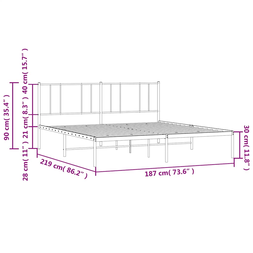 Black Metal Bed Frame with Headboard, No Mattress, 183x213cm