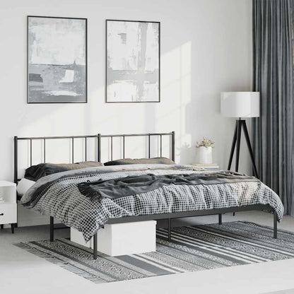 Black Metal Bed Frame with Headboard, No Mattress, 183x213cm