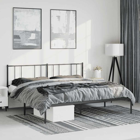Black Metal Bed Frame with Headboard, No Mattress, 183x213cm