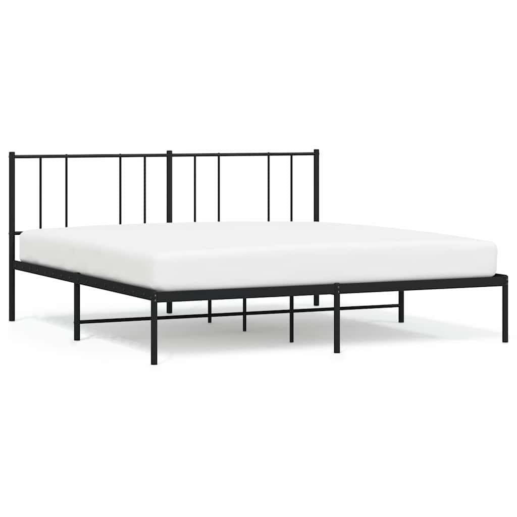 Sturdy Black Metal Bed Frame with Headboard - 193x203cm