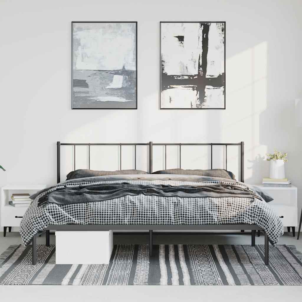 Sturdy Black Metal Bed Frame with Headboard - 193x203cm