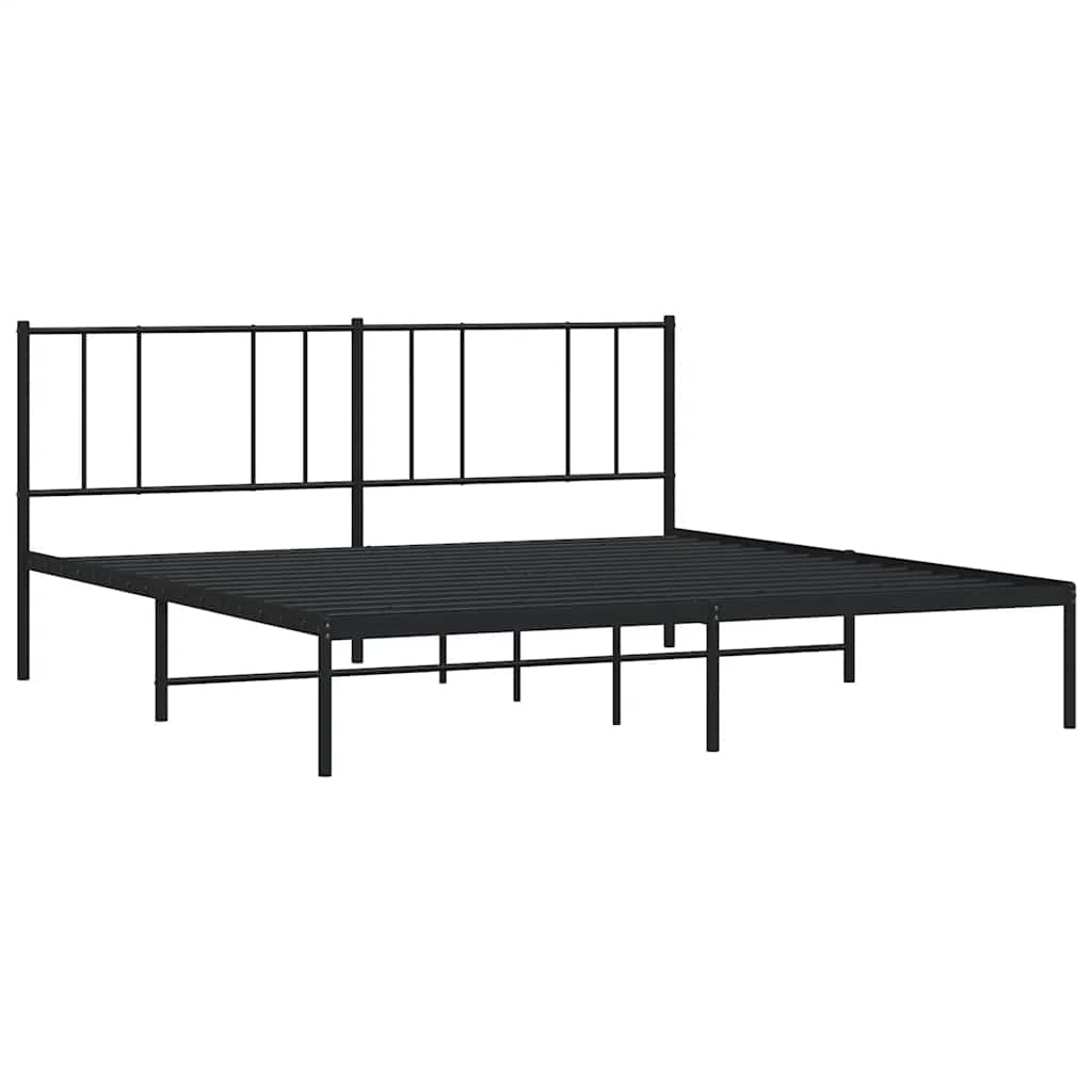 Sturdy Black Metal Bed Frame with Headboard - 193x203cm
